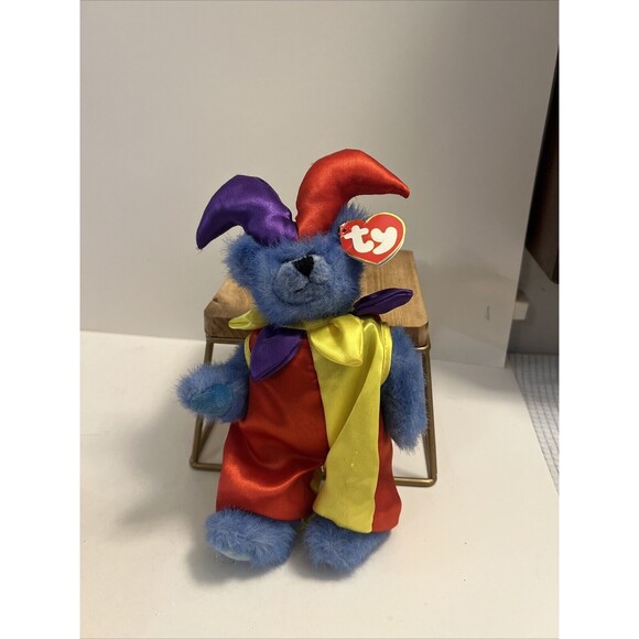 Vintage 1993 Ty Attic Treasures Calliope Jester Clown Blue Bear Beanie Plush - Picture 1 of 7